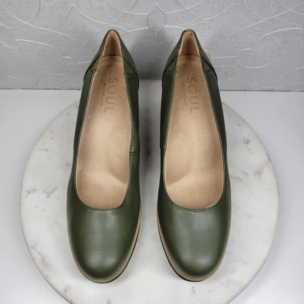 SOUL Naturalizer About Time Wedge Pumps 11M Olive Green Round Toe Comfort Casual